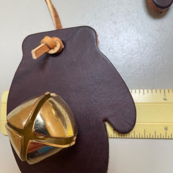 Vintage Leather Mitten Jingle Bell Door Ornament - Picture 5 of 6
